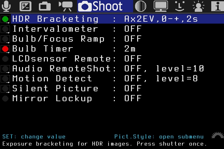 ML - Shoot menu
