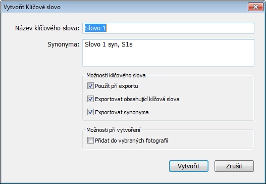 LR - Klíčová slova - panel seznam klíčových slov - přidávání slov 2 (cz)